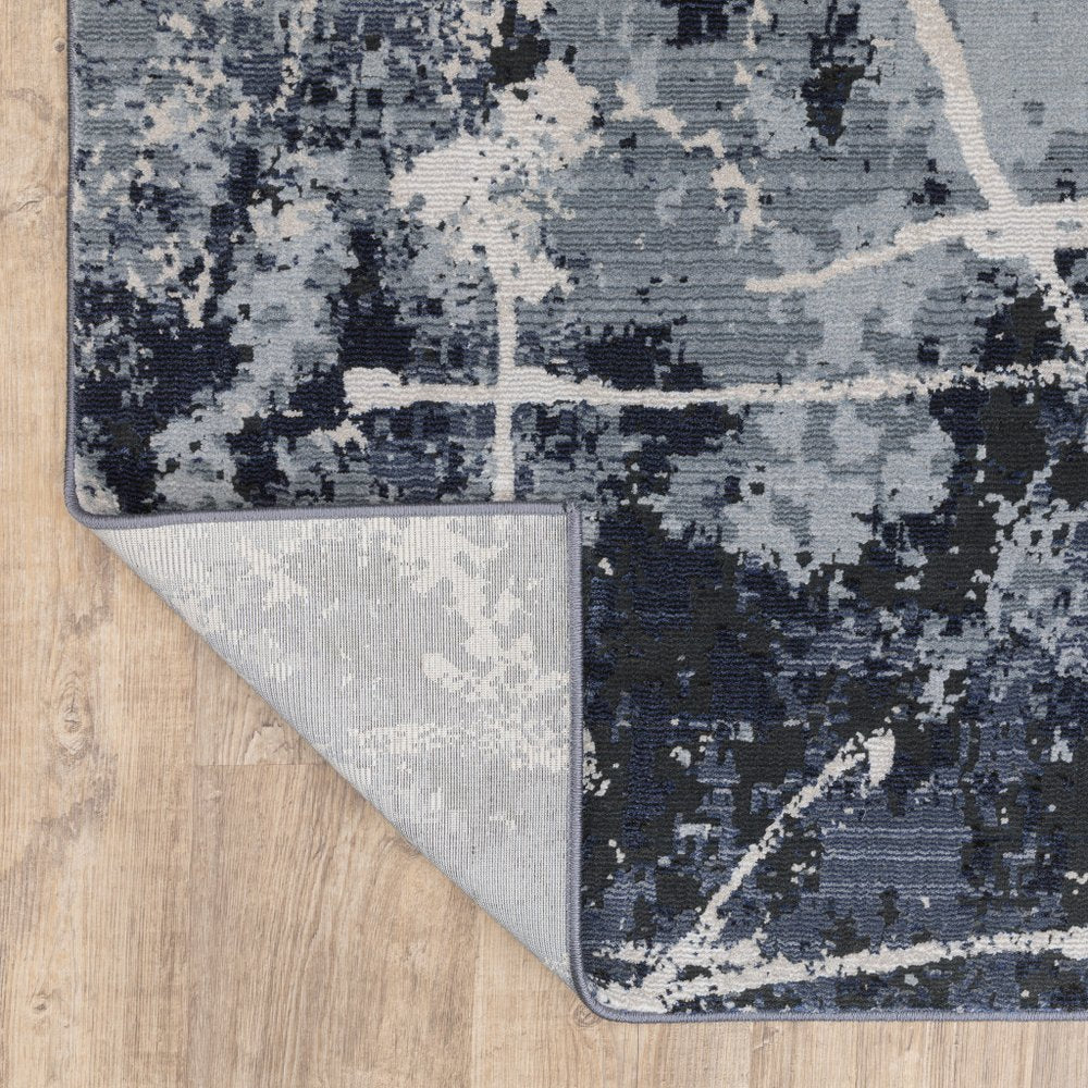 7' X 10' Blue Gray And Black Abstract Area Rug