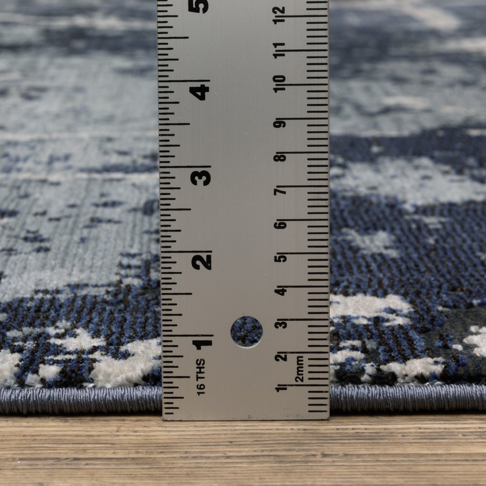 7' X 10' Blue Gray And Black Abstract Area Rug