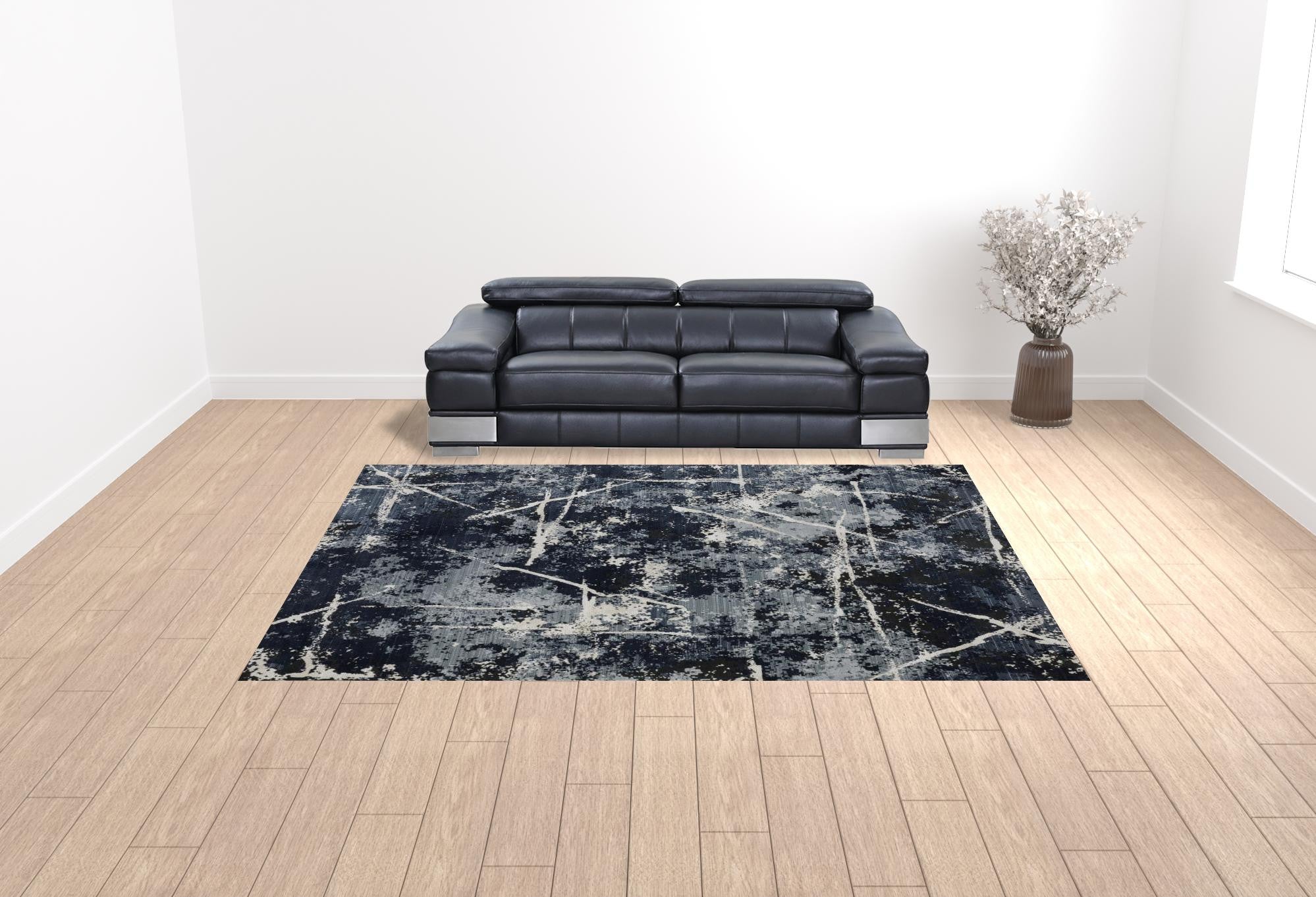 10' X 13' Blue Grey And Beige Abstract Power Loom Stain Resistant Area Rug