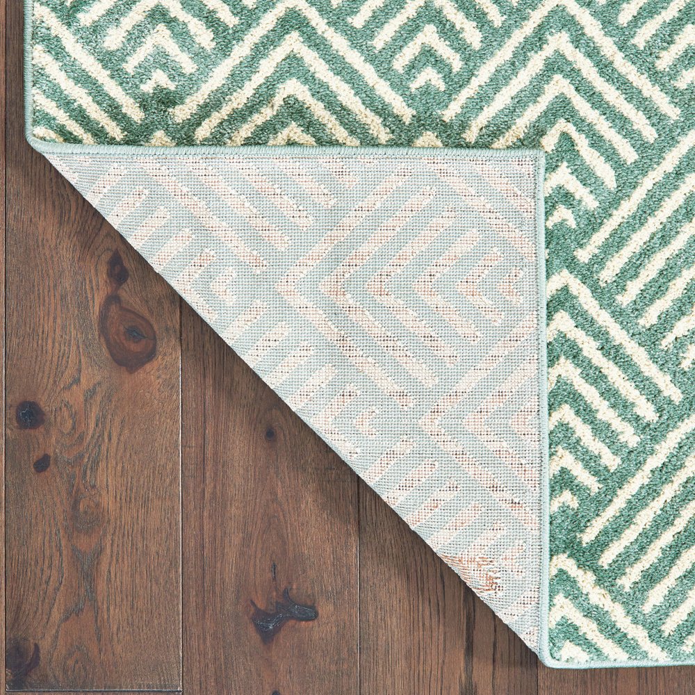 7' X 9' Blue And Ivory Geometric Shag Area Rug