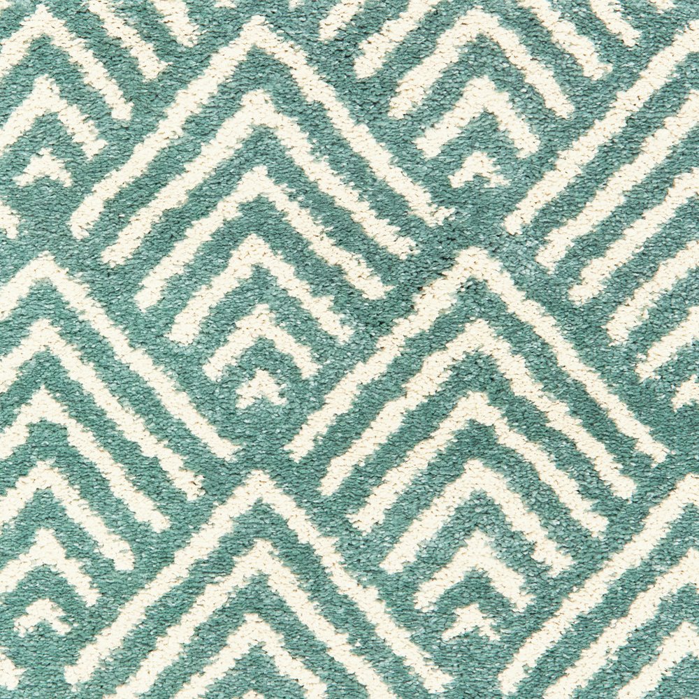 7' X 9' Blue And Ivory Geometric Shag Area Rug