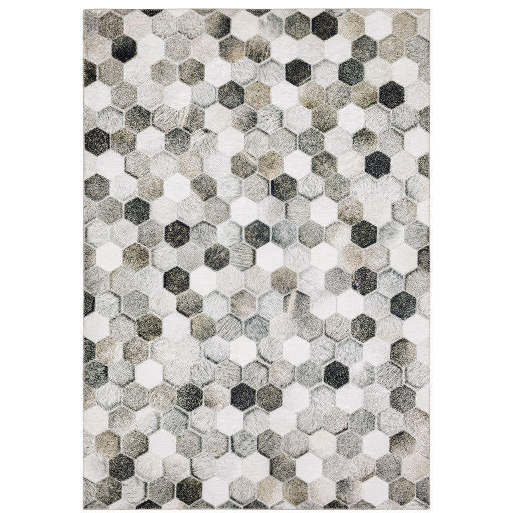 5' X 7' Grey Charcoal Brown Tan And Ivory Geometric Power Loom Stain Resistant Area Rug