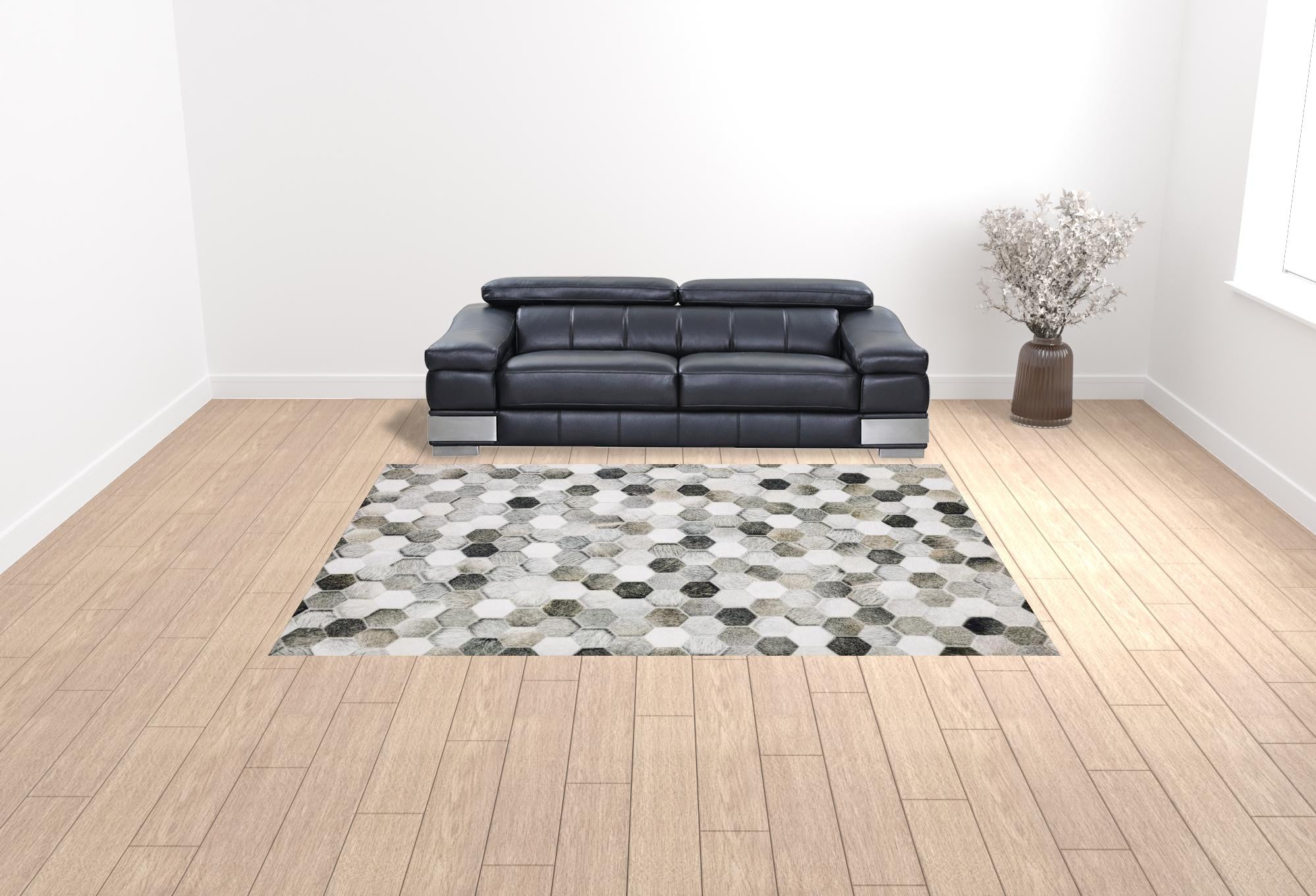 9' X 12' Grey Charcoal Brown Tan And Ivory Geometric Power Loom Stain Resistant Area Rug