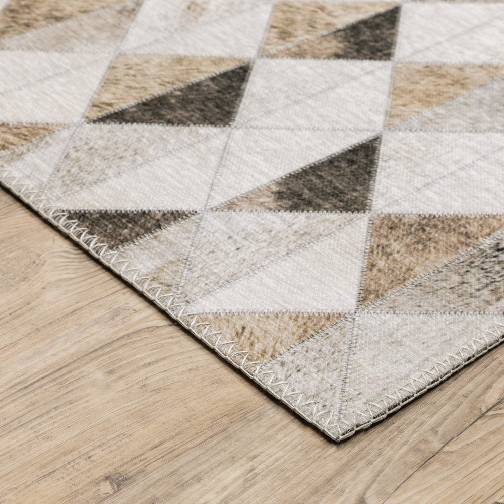 8' Beige And Gray Geometric Runner Rug