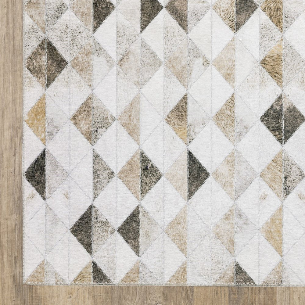8' Beige And Gray Geometric Runner Rug