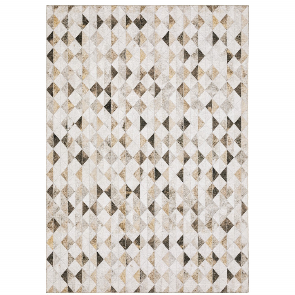 5' X 7' Beige Brown Grey And Ivory Geometric Power Loom Stain Resistant Area Rug