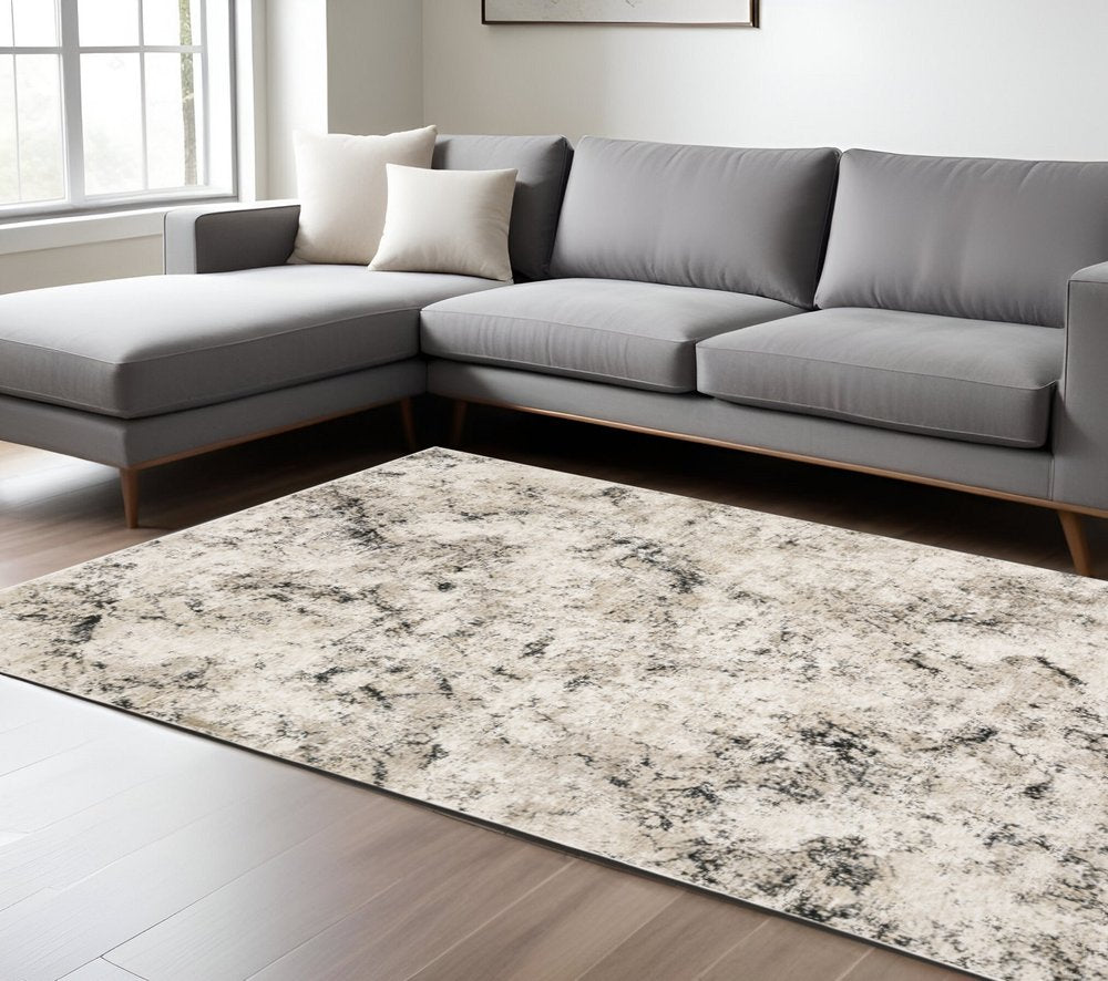 8' X 11' Ivory And Gray Abstract Area Rug