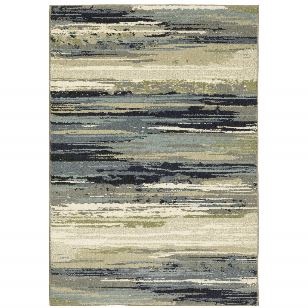 4' X 6' Blue Green Grey Light Blue And Beige Abstract Power Loom Stain Resistant Area Rug