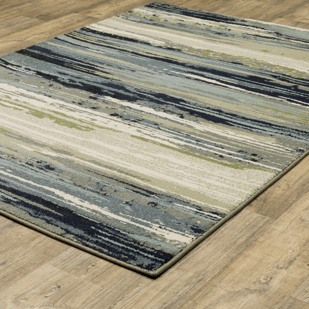 5' X 7' Blue Green Grey Light Blue And Beige Abstract Power Loom Stain Resistant Area Rug
