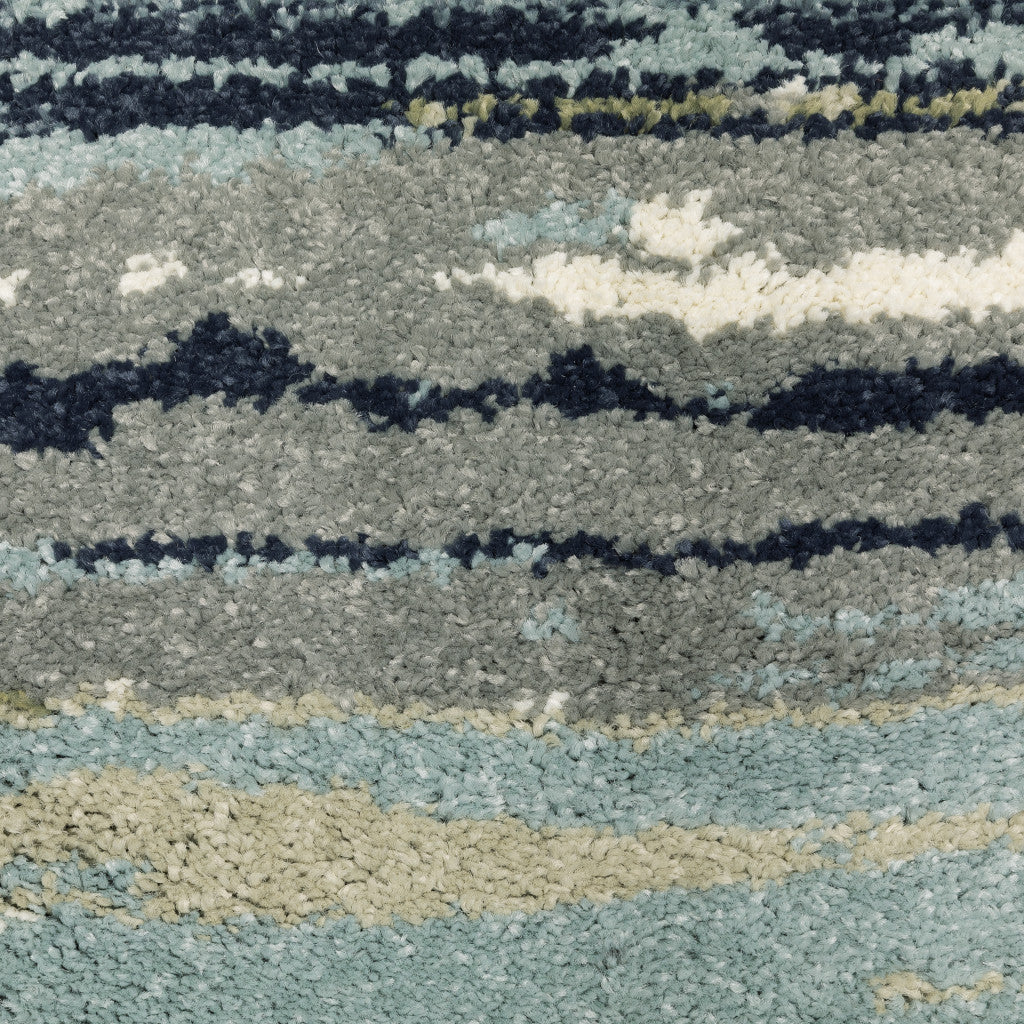 8' X 10' Blue Green Grey Light Blue And Beige Abstract Power Loom Stain Resistant Area Rug