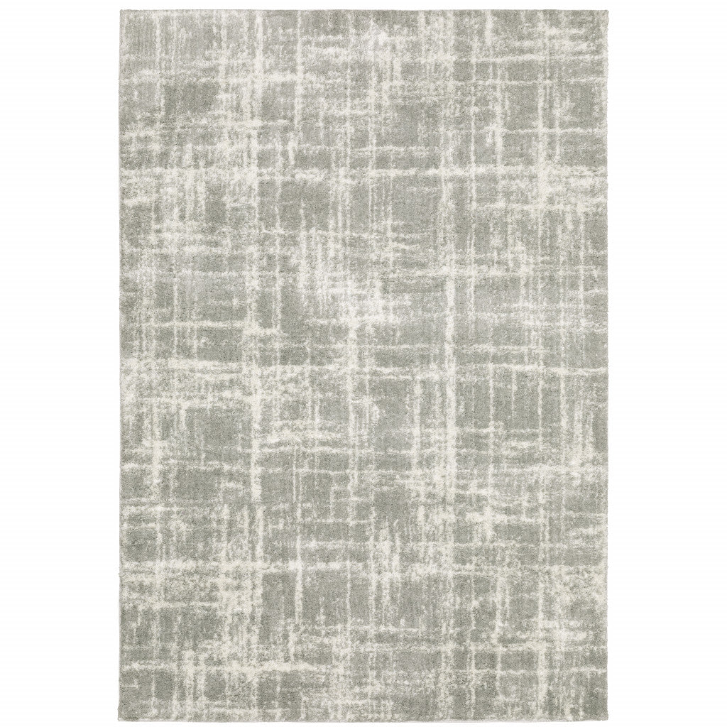4' X 6' Grey And Ivory Abstract Shag Power Loom Stain Resistant Area Rug