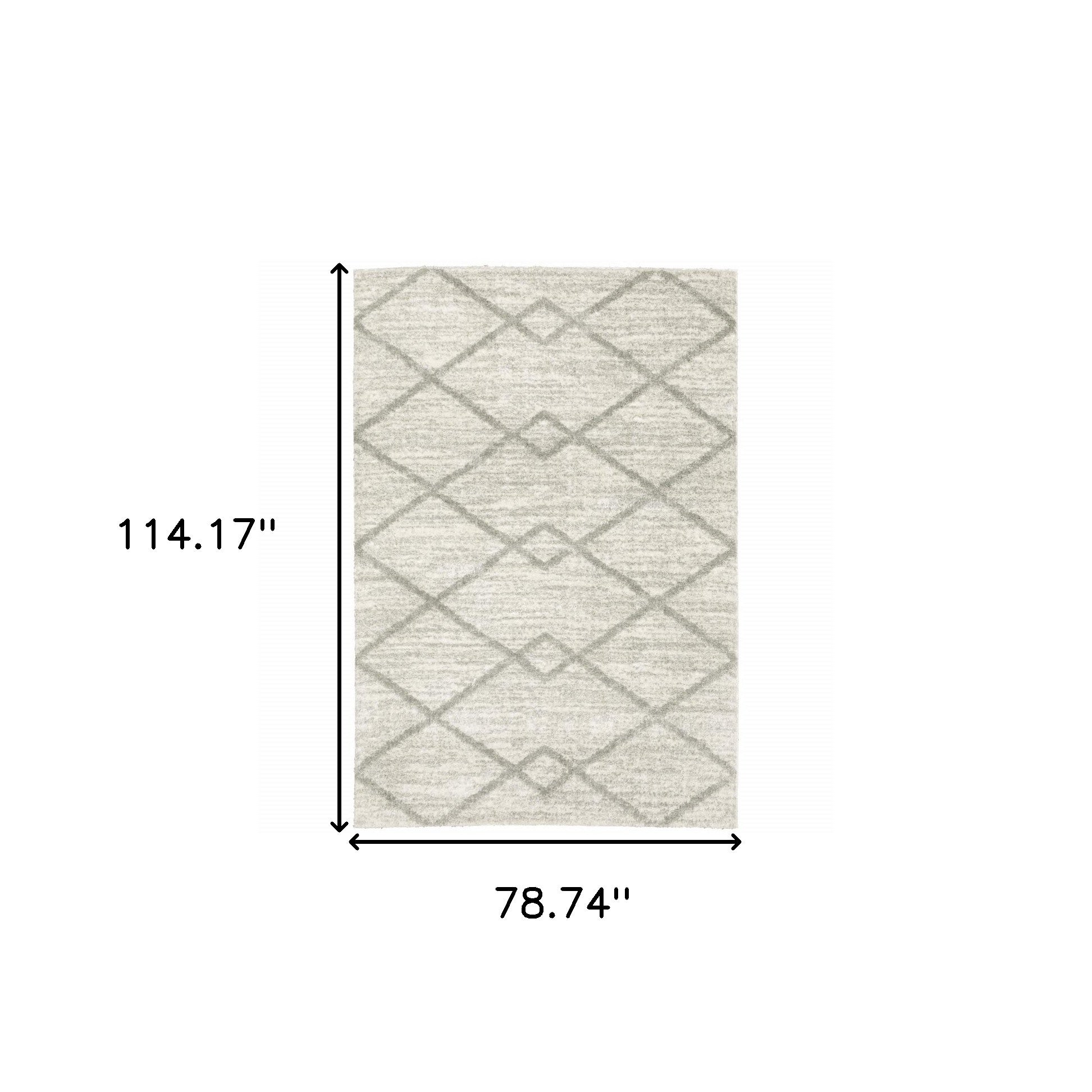 6' X 9' Ivory And Grey Geometric Shag Power Loom Stain Resistant Area Rug