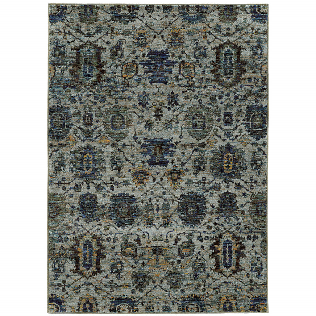 3' X 5' Blue And Navy Oriental Power Loom Stain Resistant Area Rug