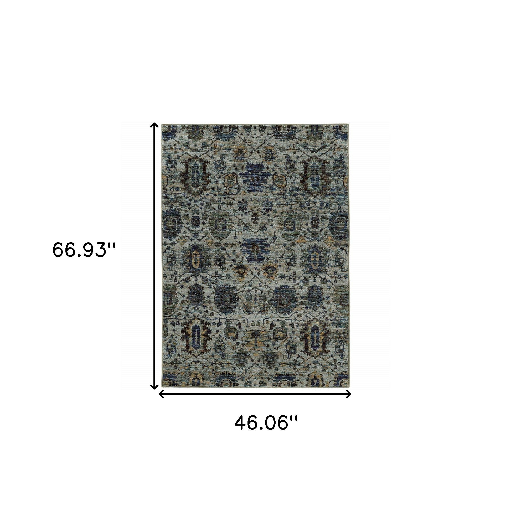 3' X 5' Blue Green Oriental Power Loom Area Rug