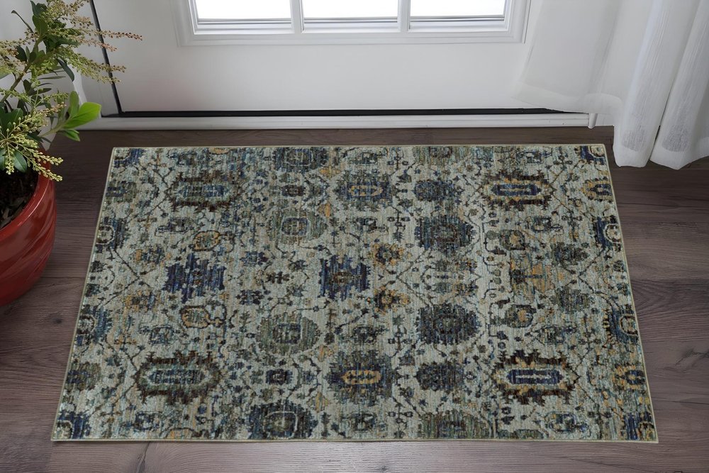 3' X 5' Blue Green Oriental Power Loom Area Rug