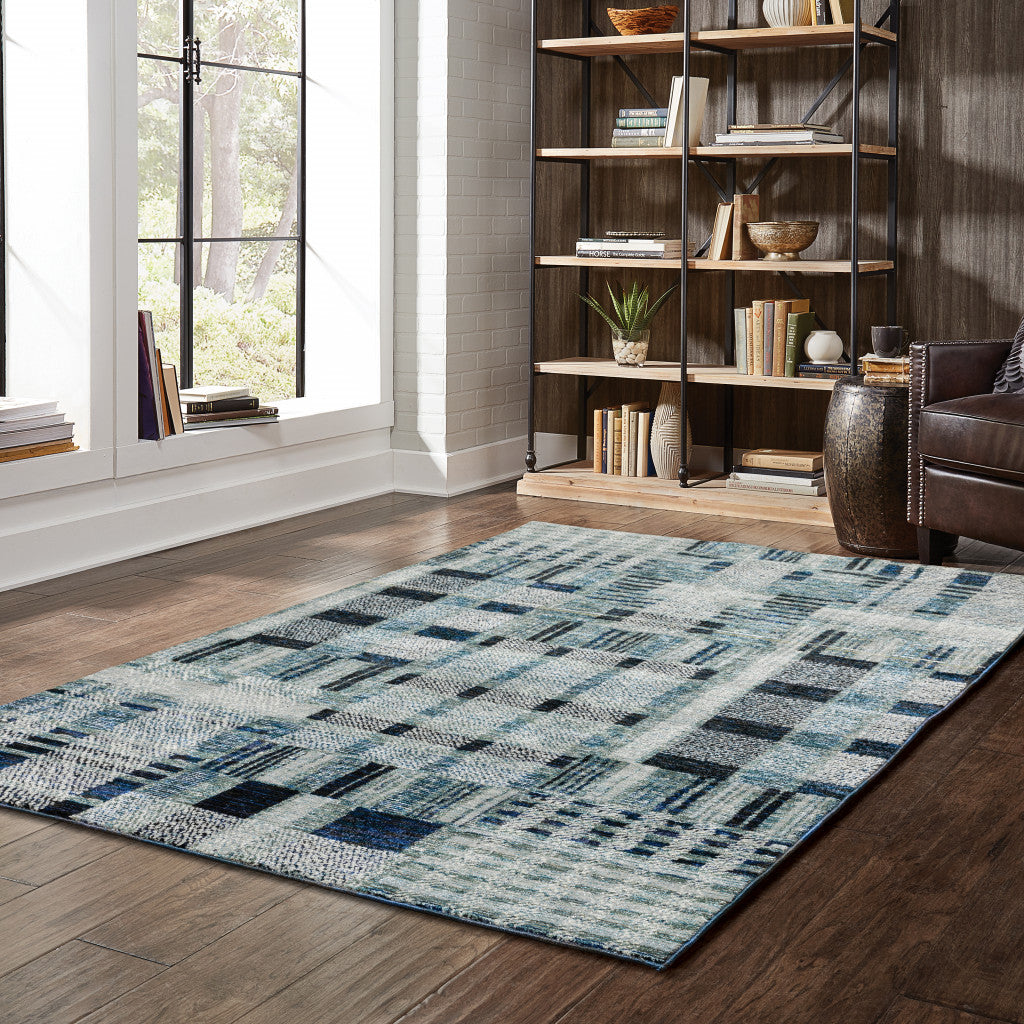 3' X 5' Blue Geometric Power Loom Area Rug