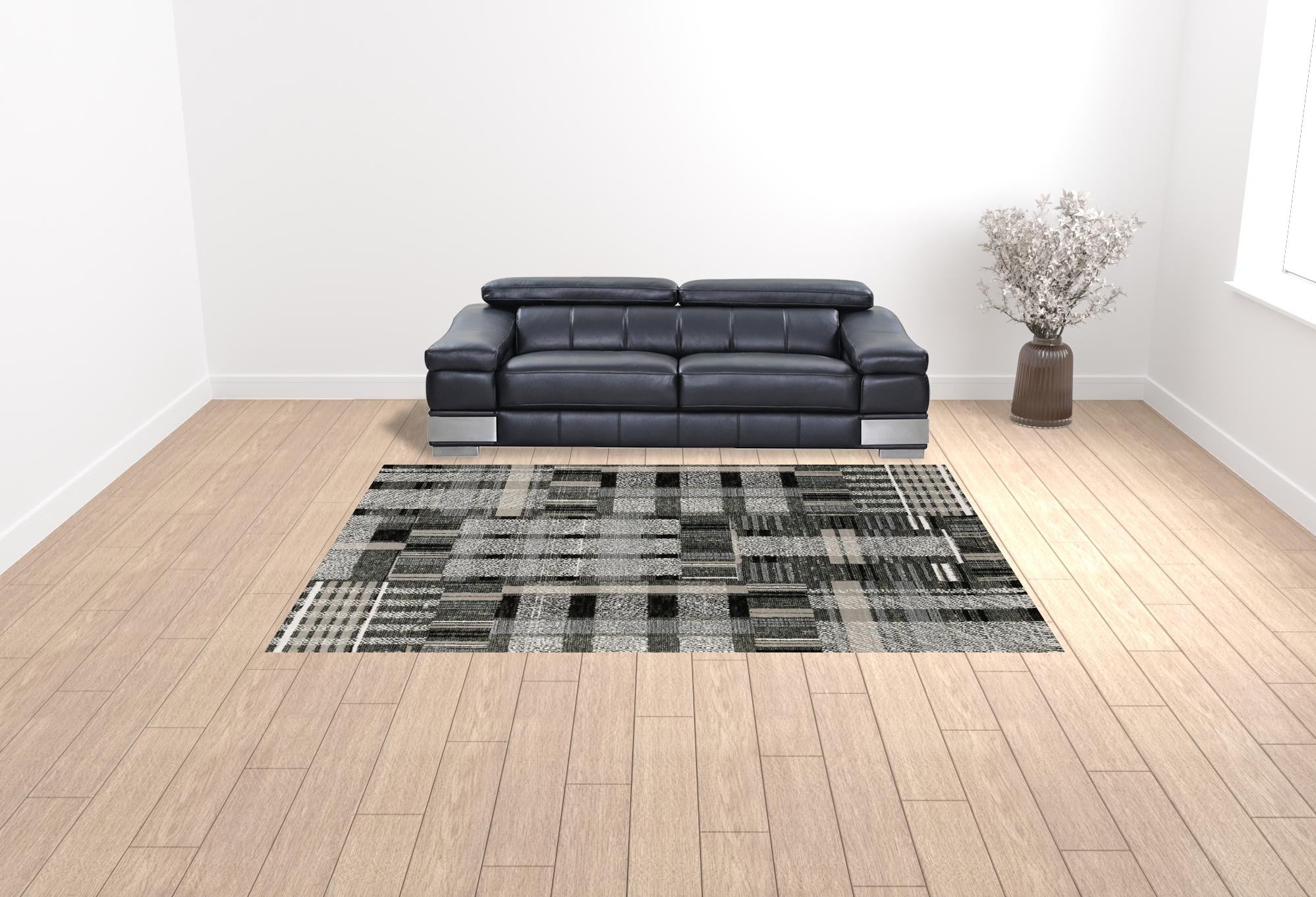 9' X 12' Black Grey And Ivory Geometric Power Loom Stain Resistant Area Rug