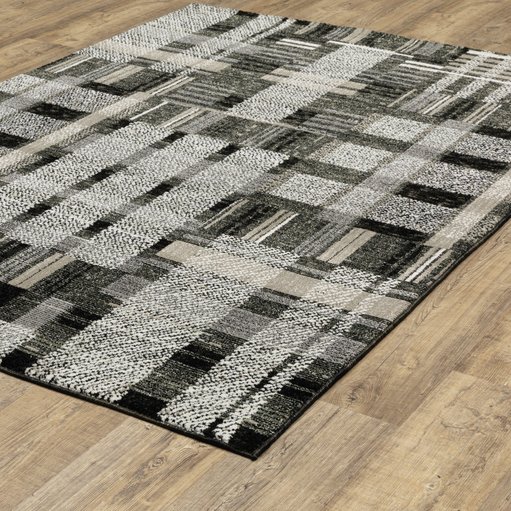 9' X 12' Gray and Black Geometric Power Loom Area Rug