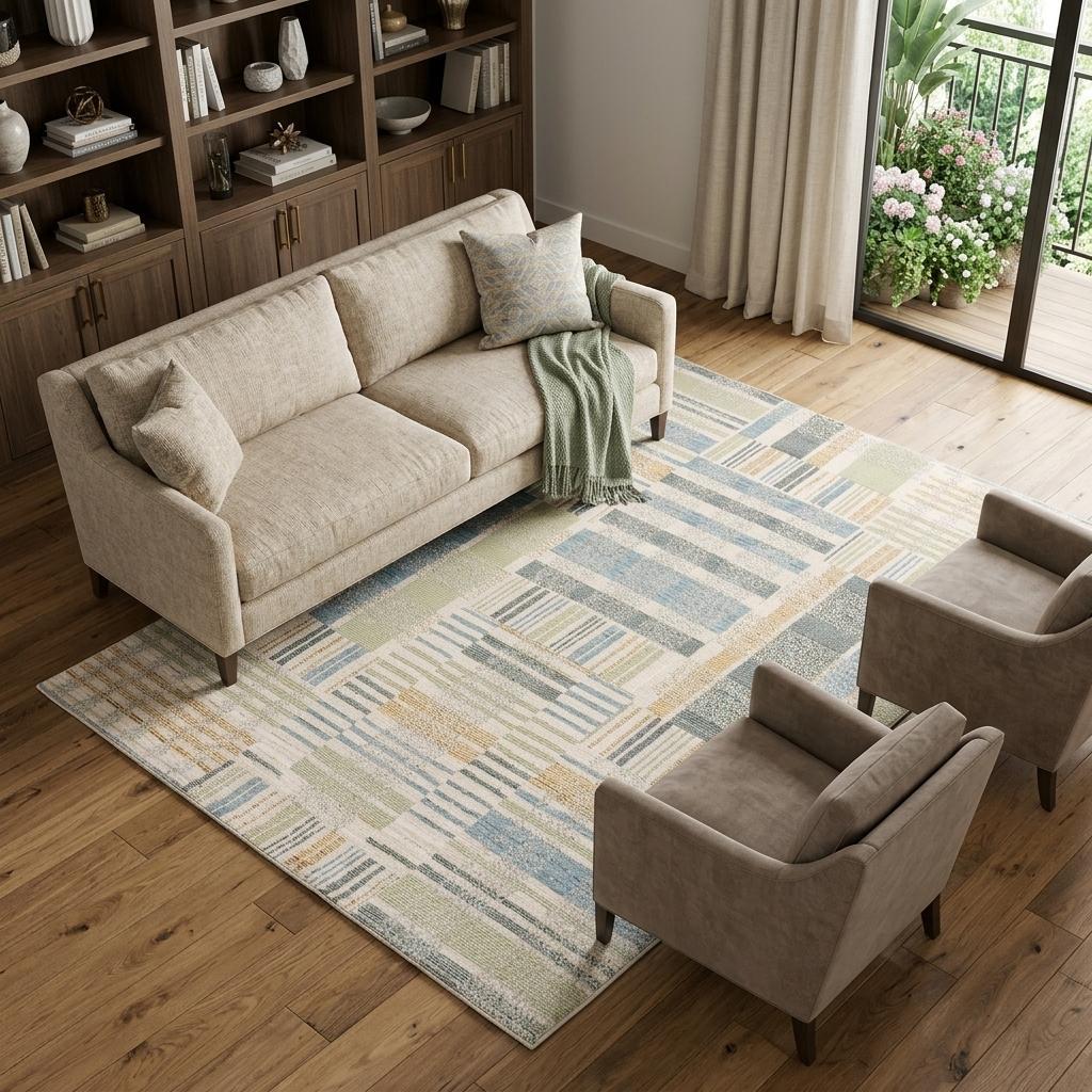10' X 13' Blue And Green Geometric Area Rug