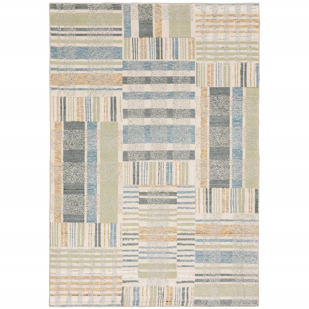 10' X 13' Blue And Green Geometric Area Rug