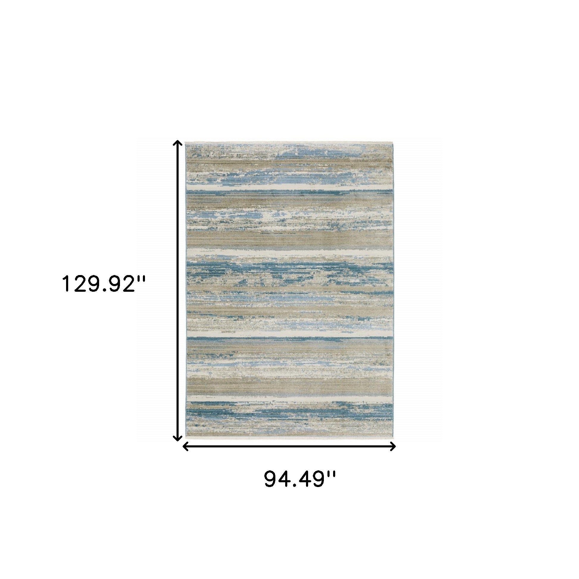 8' X 11' Ivory Beige Grey Blue And Tan Abstract Power Loom Stain Resistant Area Rug With Fringe