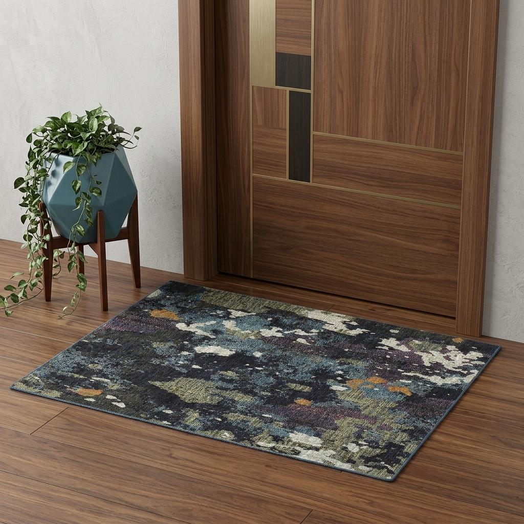 3' X 5' Blue and Green Abstract Power Loom Area Rug