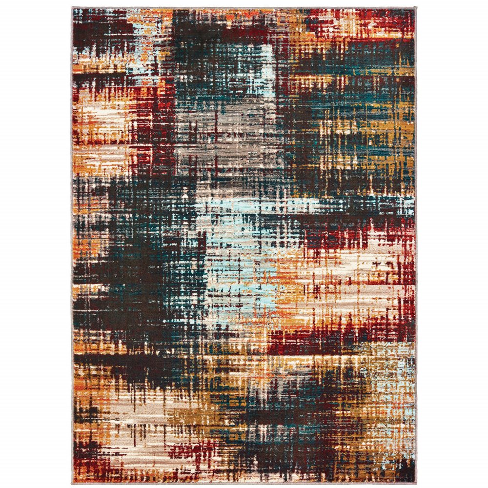 10' X 13' Blue and Orange Abstract Power Loom Area Rug
