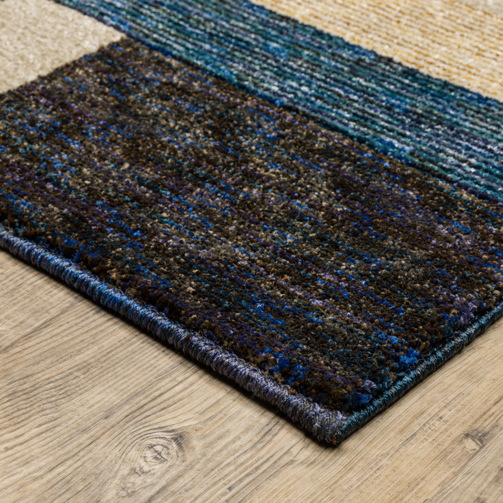 8' Runner Blue and Beige Geometric Power Loom Runner Rug