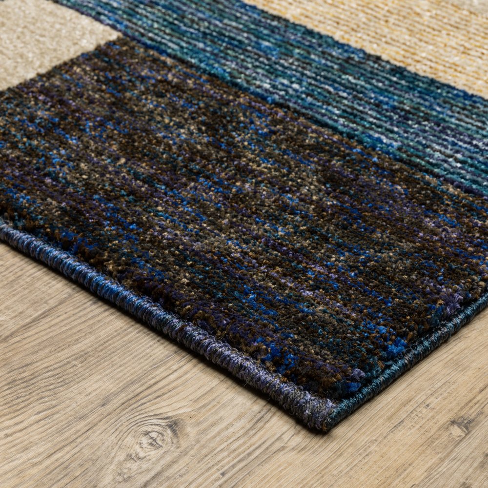 8' Blue And Beige Geometric Runner Rug