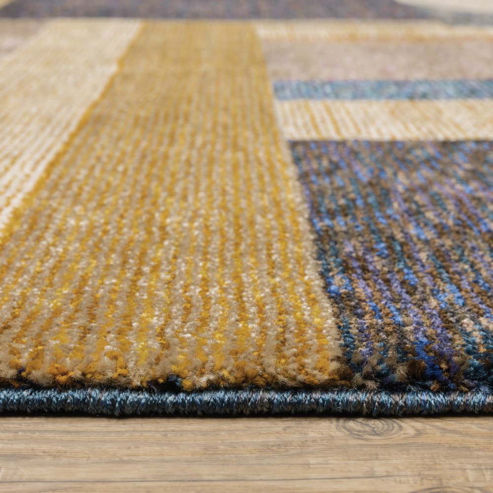 8' Blue And Beige Geometric Runner Rug