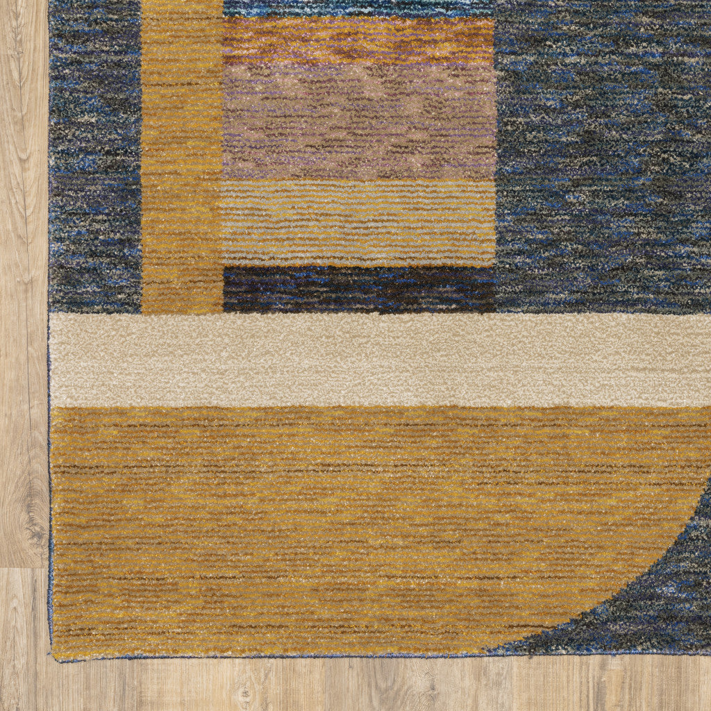 2' X 8' Gold Blue Beige Purple And Teal Geometric Power Loom Stain Resistant Runner Rug