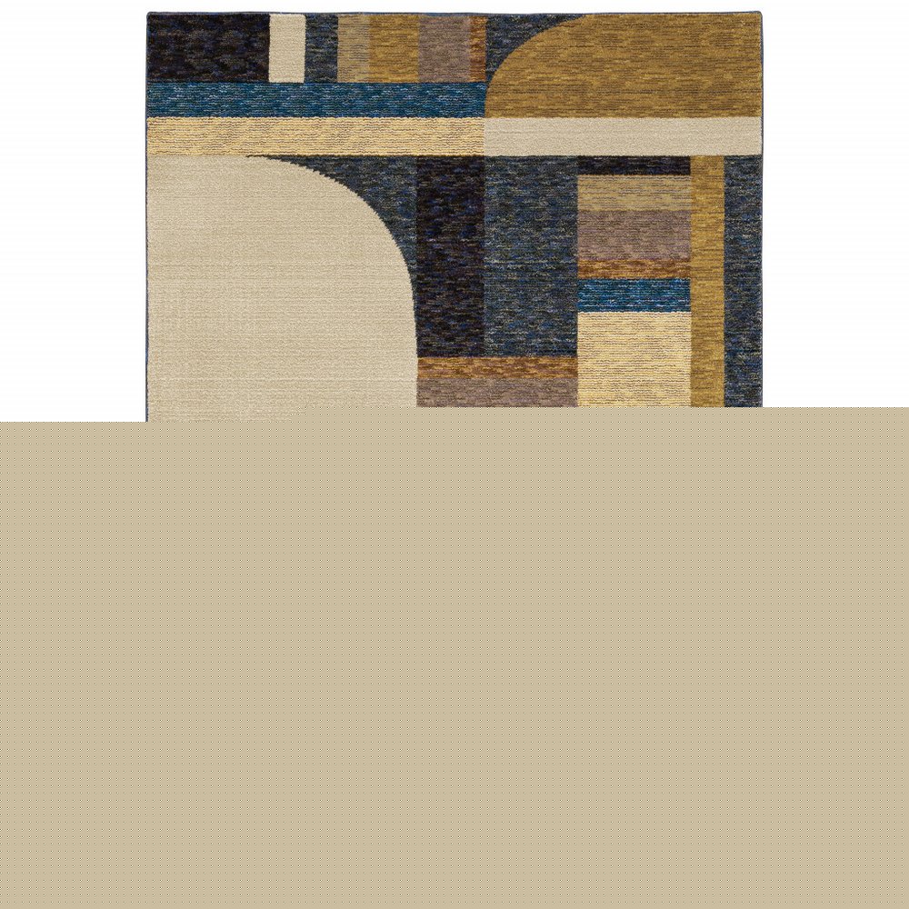 5' X 7' Blue and Beige Geometric Power Loom Area Rug