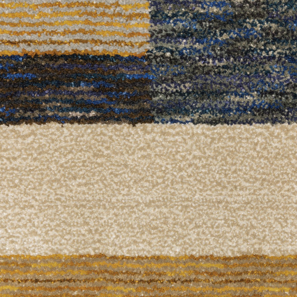 6' X 9' Gold Blue Beige Purple And Teal Geometric Power Loom Stain Resistant Area Rug