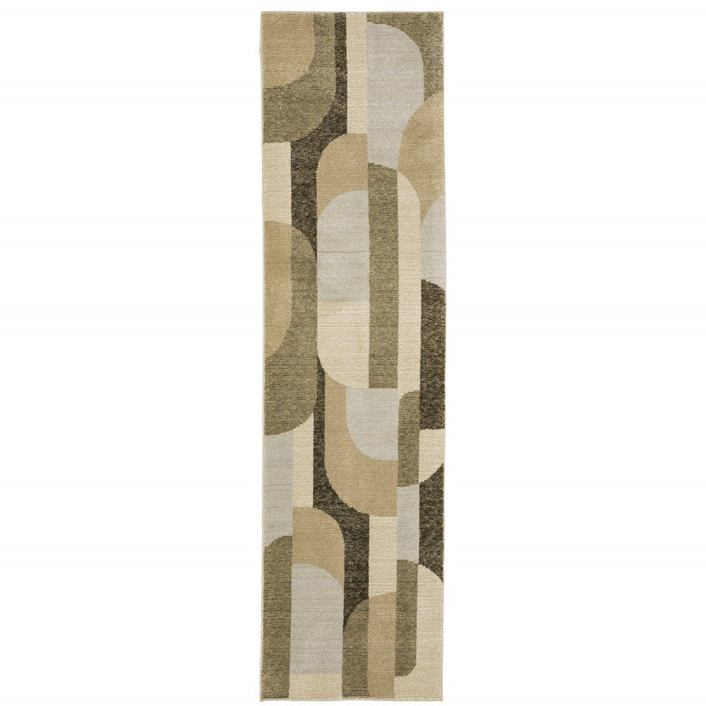 8' Green And Ivory Geometric Runner Rug