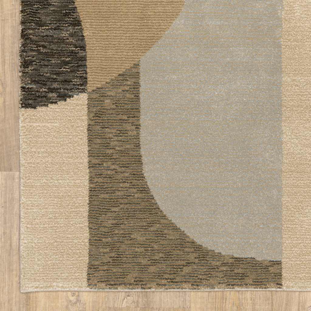 2' X 8' Brown Charcoal Gold And Beige Geometric Power Loom Stain Resistant Runner Rug