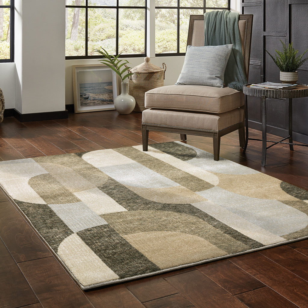 7' X 10' Brown and Ivory Geometric Power Loom Area Rug