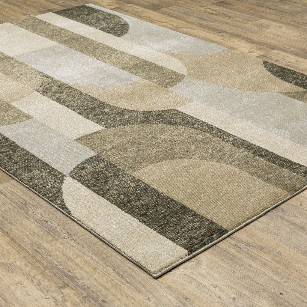 7' X 10' Brown and Ivory Geometric Power Loom Area Rug