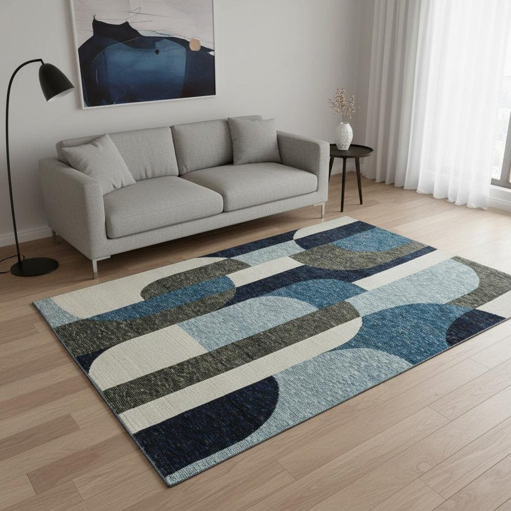 5' X 7' Blue and Gray Geometric Power Loom Area Rug