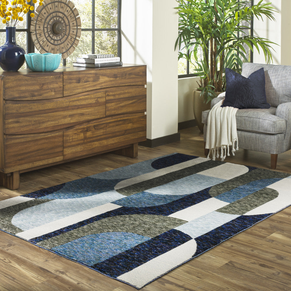 6' X 9' Blue And Gray Geometric Power Loom Area Rug