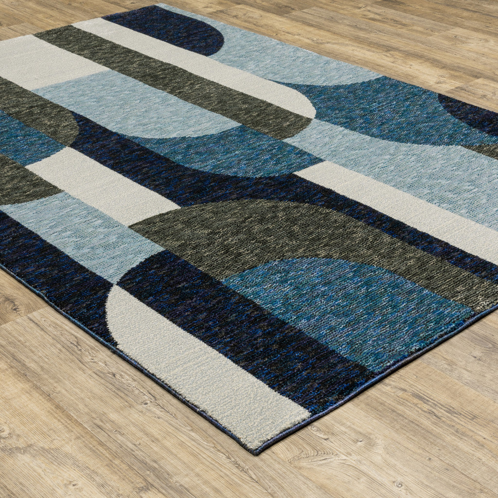 9' X 12' Blue Grey Charcoal and Purple Geometric Power Loom Area Rug