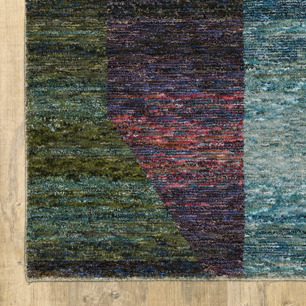 10' X 13' Purple Blue Teal Gold Green Red And Pink Geometric Power Loom Stain Resistant Area Rug