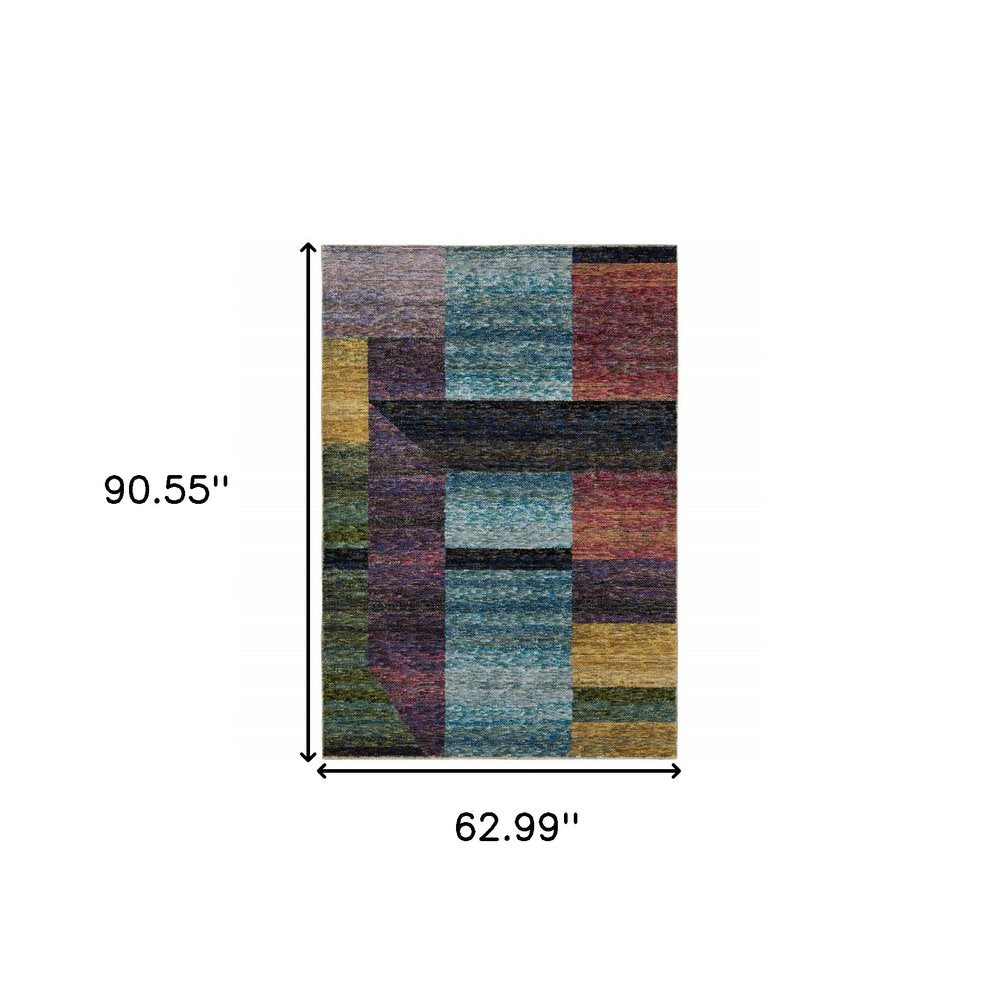 5' X 7' Purple and Red Geometric Power Loom Area Rug