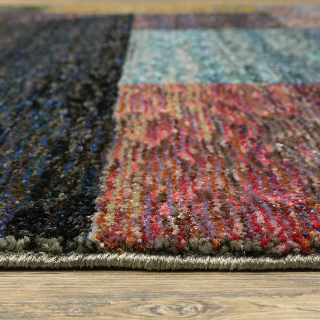 5' X 7' Purple Blue Teal Gold Green Red And Pink Geometric Power Loom Stain Resistant Area Rug