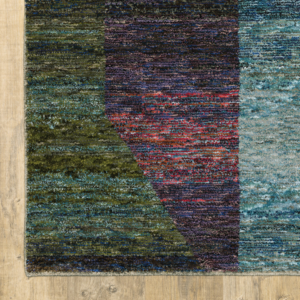 5' X 7' Purple Blue Teal Gold Green Red And Pink Geometric Power Loom Stain Resistant Area Rug
