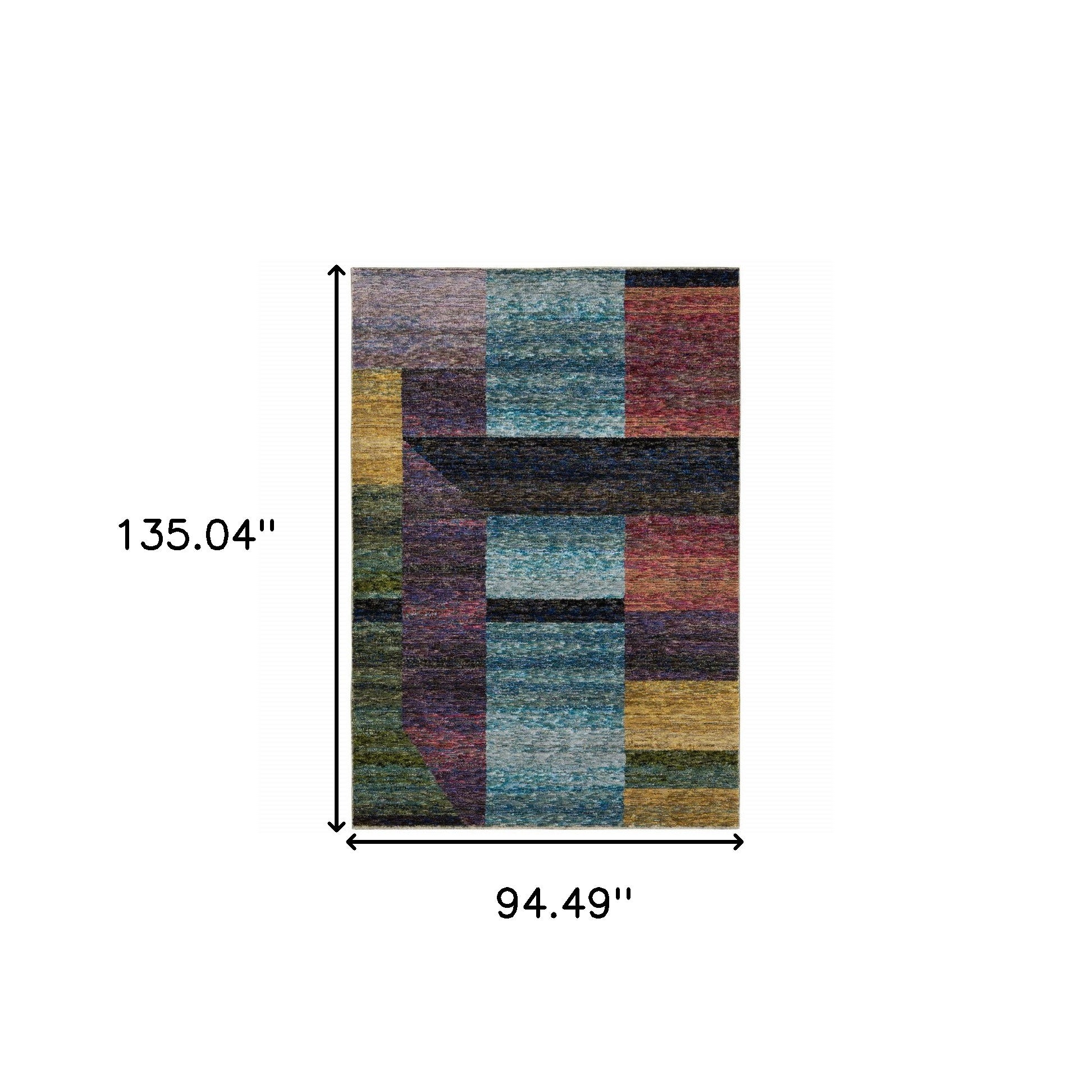 8' X 10' Purple Blue Teal Gold Green Red And Pink Geometric Power Loom Stain Resistant Area Rug