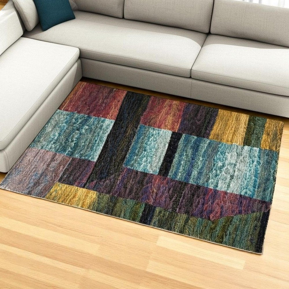 8' X 11' Purple and Red Geometric Power Loom Area Rug