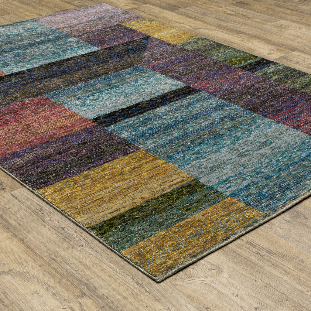 8' X 10' Purple Blue Teal Gold Green Red And Pink Geometric Power Loom Stain Resistant Area Rug