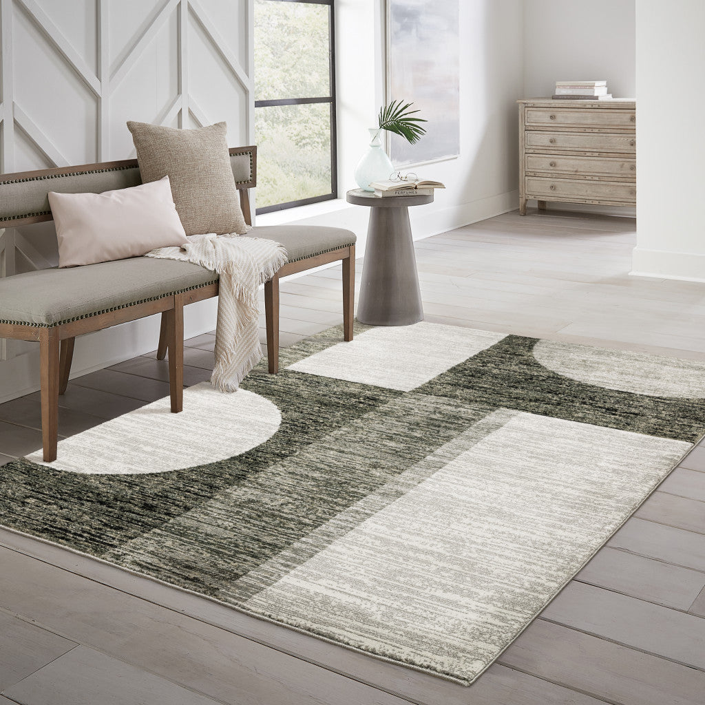 10' X 13' Charcoal Grey And Ivory Geometric Power Loom Stain Resistant Area Rug