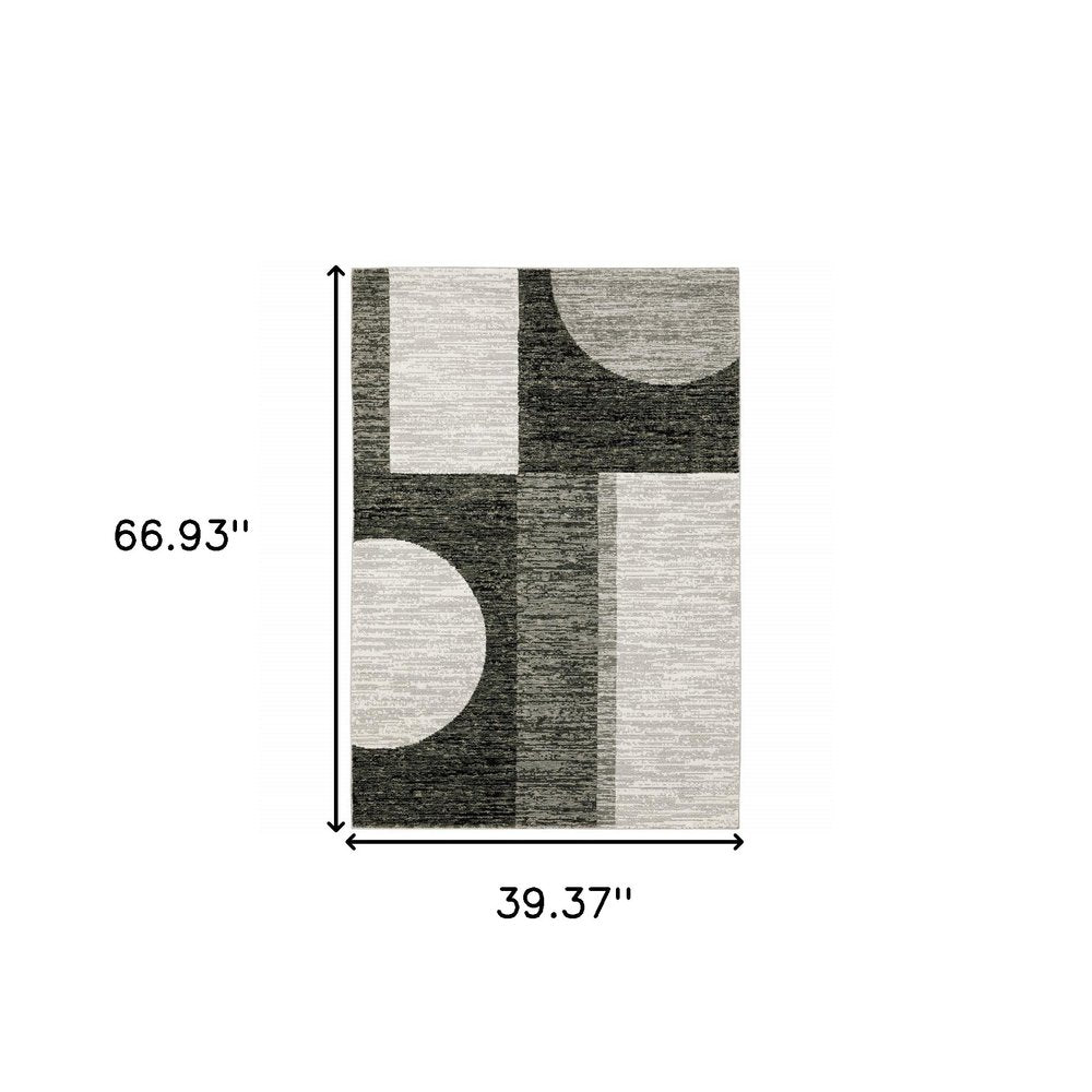 3' X 5' Gray and Ivory Geometric Power Loom Area Rug