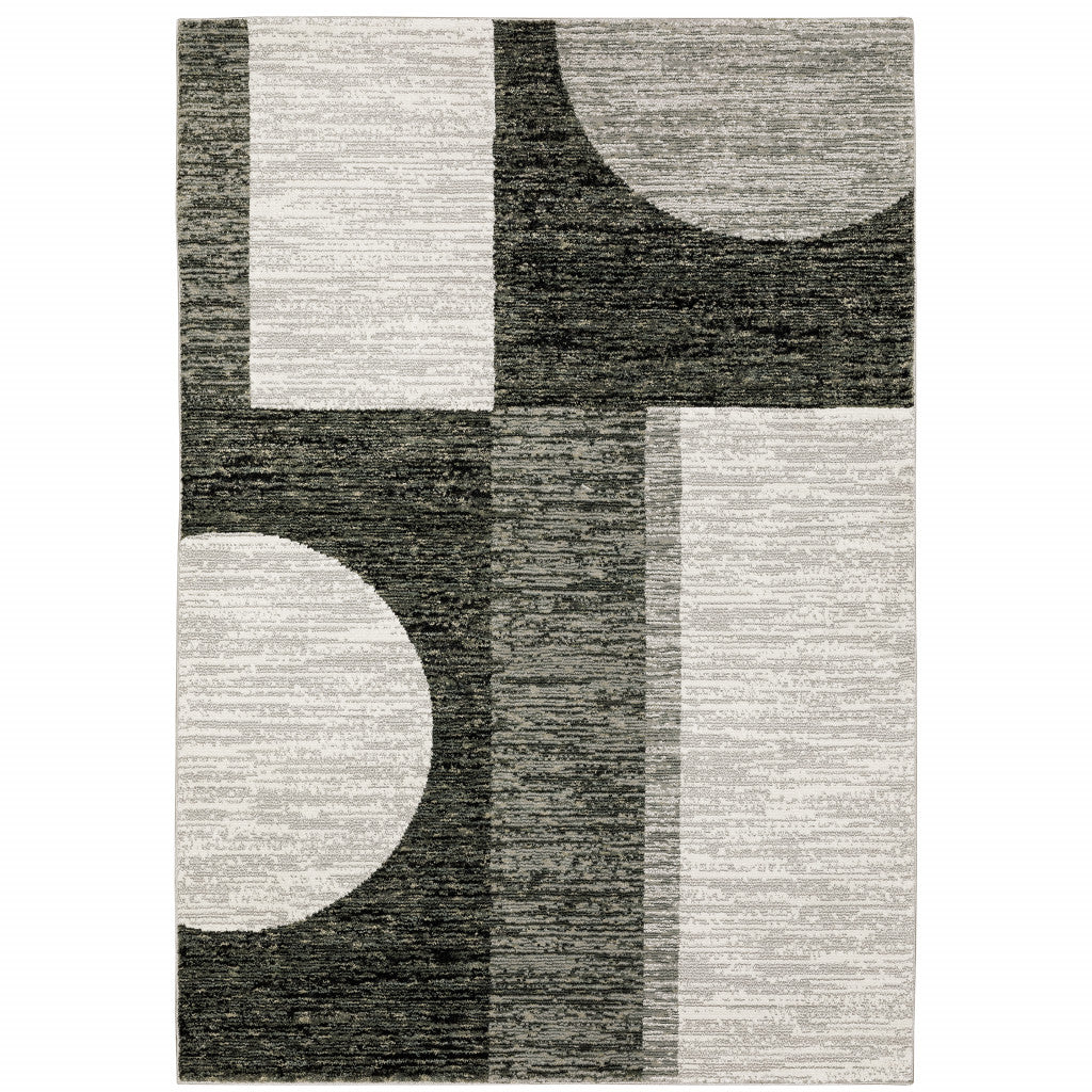 5' X 7' Charcoal Grey And Ivory Geometric Power Loom Stain Resistant Area Rug